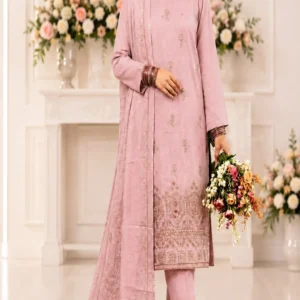 ChicZiba Bin Suhaib Maria Collection – Article 07 Embroidered Slub Lawn 3-Piece Suit (Dusty Mauve)