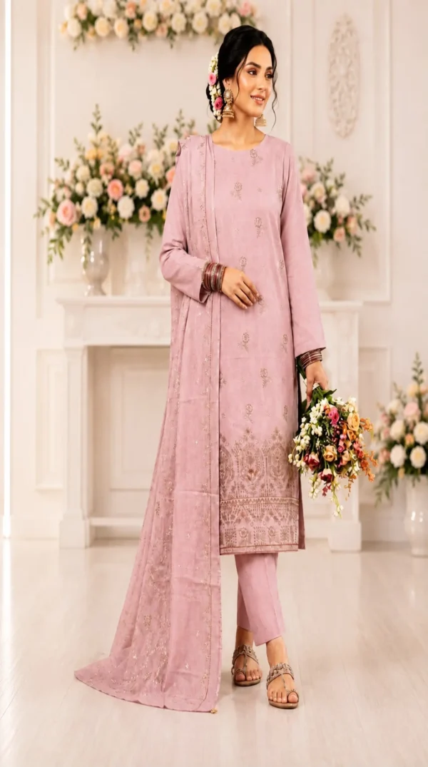 10 ChicZiba Bin Suhaib Maria Collection – Article 07 Embroidered Slub Lawn 3-Piece Suit (Dusty Mauve)