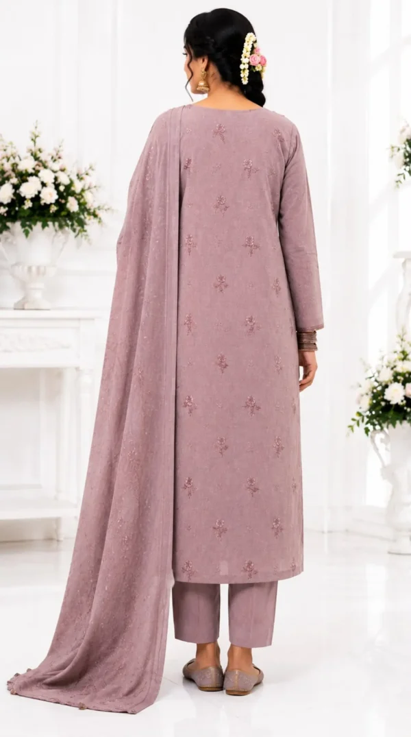 13 ChicZiba Bin Suhaib Maria Collection – Article 02 Embroidered Slub Lawn 3-Piece Suit (Taupe Beige)