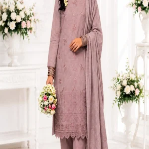 ChicZiba Bin Suhaib Maria Collection – Article 02 Embroidered Slub Lawn 3-Piece Suit (Taupe Beige)