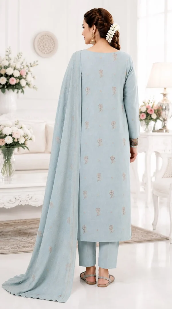 17 ChicZiba Bin Suhaib Maria Collection – Article 01 Embroidered Slub Lawn 3-Piece Suit (Ice Blue)