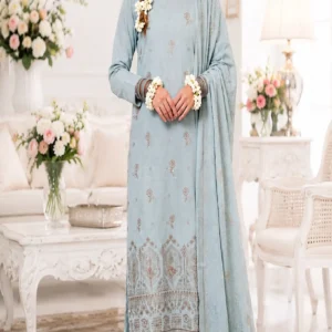 ChicZiba Bin Suhaib Maria Collection – Article 01 Embroidered Slub Lawn 3-Piece Suit (Ice Blue)