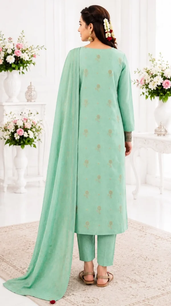19 ChicZiba Bin Suhaib Maria Collection – Article 05 Embroidered Slub Lawn 3-Piece Suit (Mint Green)