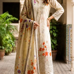 LIMELIGHT by ChicZiba Unstitched Lawn 3-Piece Suit – Vol 19, Design 01 (Ivory Floral)