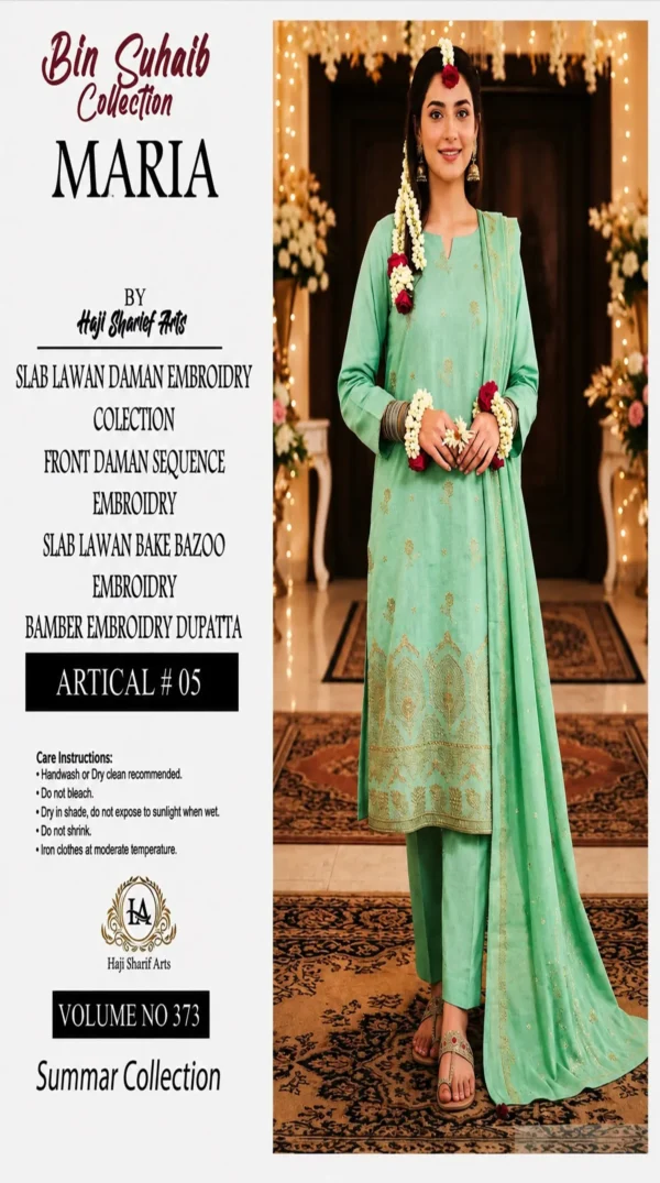 20 ChicZiba Bin Suhaib Maria Collection – Article 05 Embroidered Slub Lawn 3-Piece Suit (Mint Green)