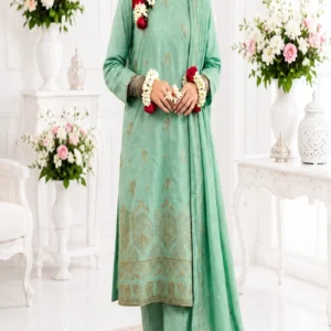 ChicZiba Bin Suhaib Maria Collection – Article 05 Embroidered Slub Lawn 3-Piece Suit (Mint Green)