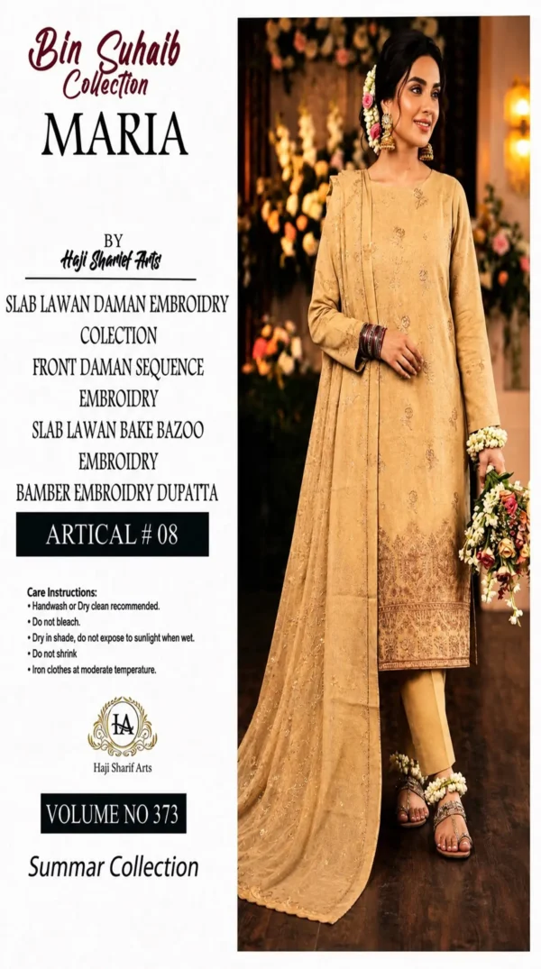 ChicZiba Bin Suhaib Maria Signature Collection – Article 08 Embroidered Slub Lawn 3-Piece Suit