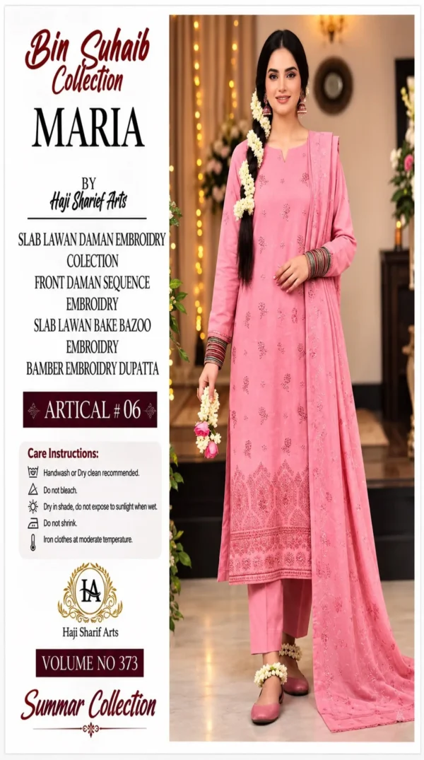 ChicZiba Bin Suhaib Maria Collection – Article 06 Embroidered Slub Lawn 3-Piece Suit