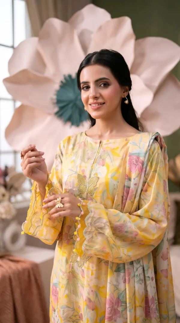 ChicZiba BLOOM Unstitched Lawn 3-Piece Suit – Vol 6624 (Yellow)