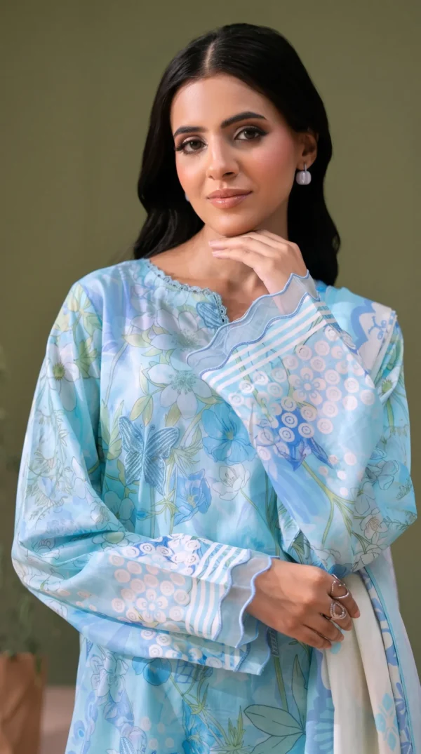 ChicZiba BLOOM Unstitched Lawn 3-Piece Suit – Vol 6625 (Ice Blue)