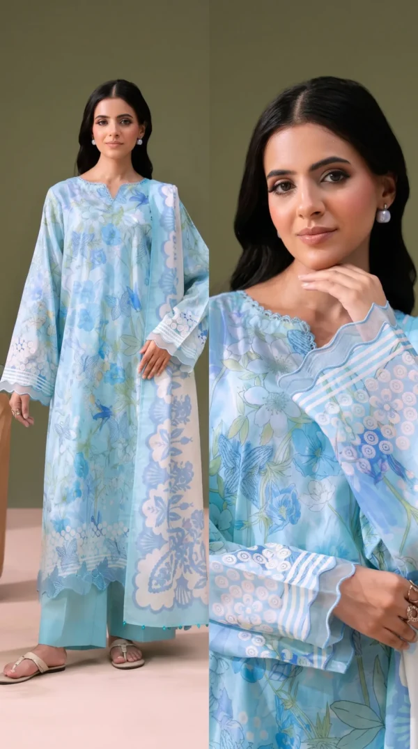 ChicZiba BLOOM Unstitched Lawn 3-Piece Suit – Vol 6625 (Ice Blue)