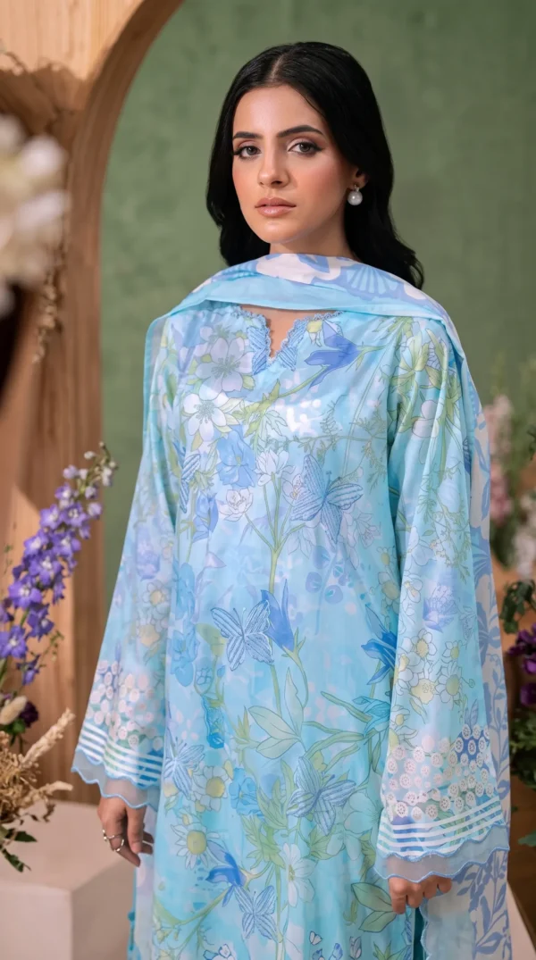 ChicZiba BLOOM Unstitched Lawn 3-Piece Suit – Vol 6625 (Ice Blue)