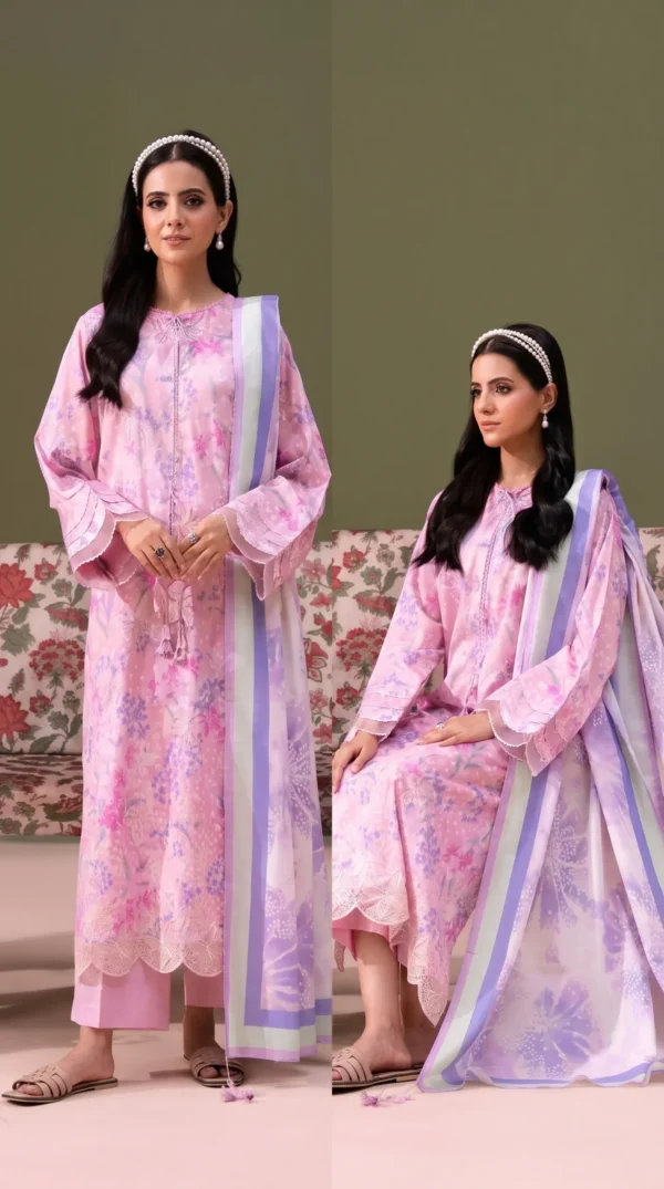 ChicZiba BLOOM Unstitched Lawn 3-Piece Suit – Vol 6628 (Baby Pink)