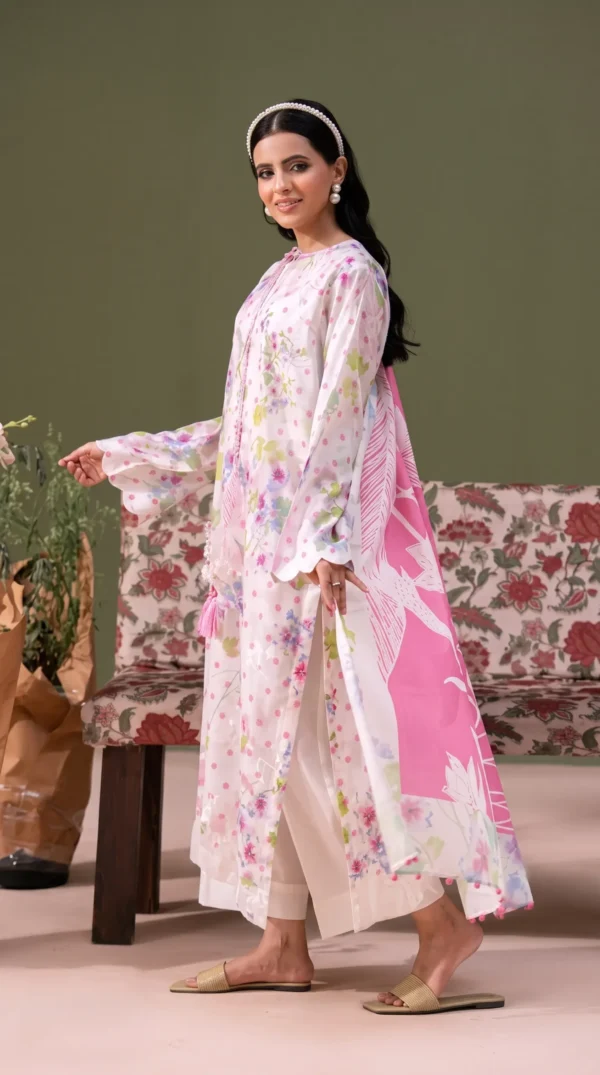 ChicZiba BLOOM Unstitched Lawn 3-Piece Suit – Vol 6629 (White & Pink Floral)