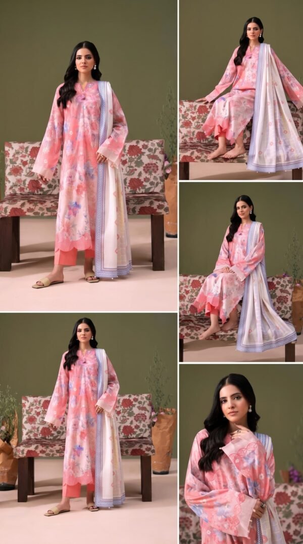BLOOM 01-VOL-6619 CATALOGUE-18 ChicZiba BLOOM Unstitched Lawn 3-Piece Suit – Vol 6630 (Coral Pink)