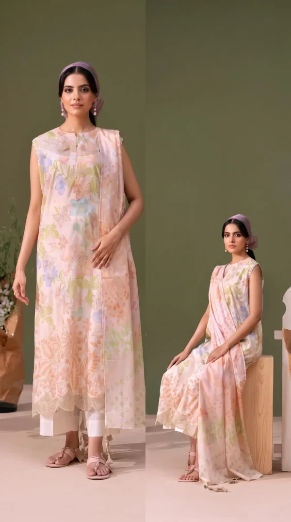 BLOOM 01-VOL-6619 CATALOGUE-7 ChicZiba BLOOM Unstitched Lawn 3-Piece Suit – Vol 6622 (Peach/Off-White)