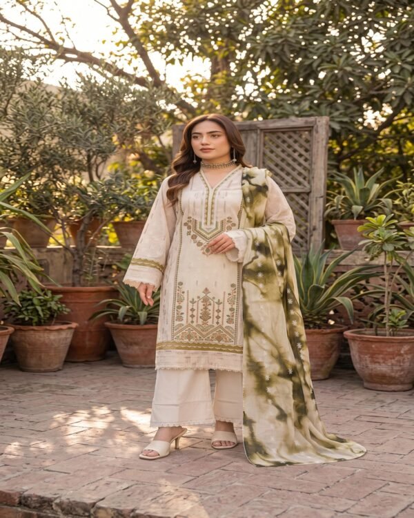 ChicZiba Kumash Luxury Embroidered Lawn 3-Piece Suit – Design 97, Vol 22