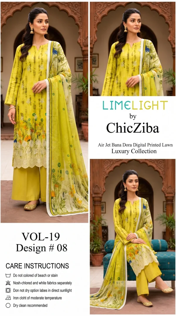 LIMELIGHT by ChicZiba Unstitched Lawn 3-Piece Suit – Meadow Glow