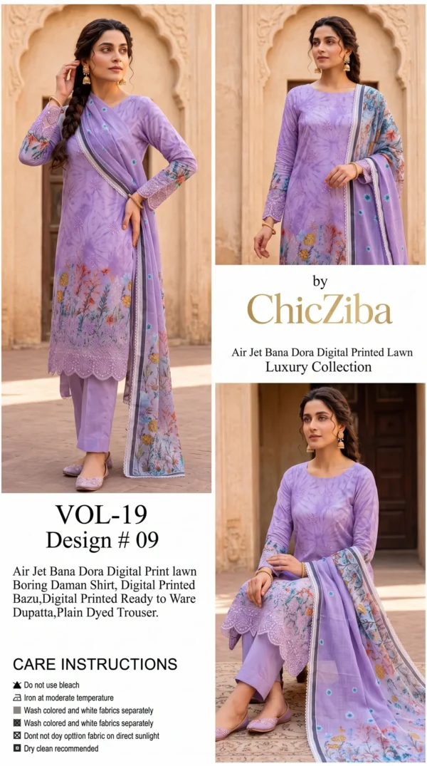 LIMELIGHT by ChicZiba Unstitched Lawn 3-Piece Suit – Vol 19, Design 09