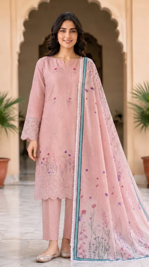 Make_new_picture_2K_202608072150 LIMELIGHT by ChicZiba Unstitched Lawn 3-Piece Suit – Rosewood Bloom