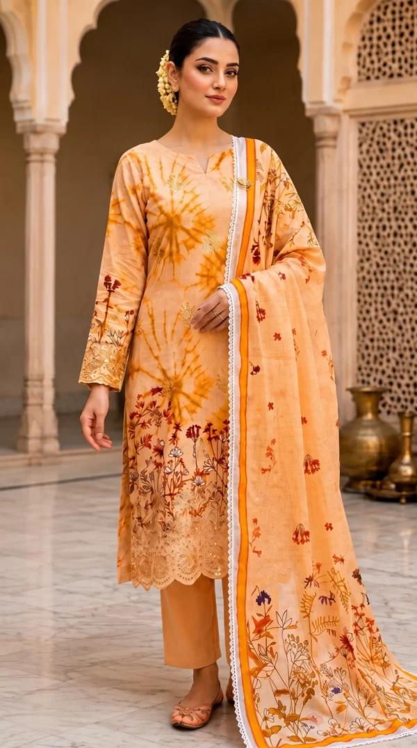 Make_new_picture_2K_202608072221 (1) LIMELIGHT by ChicZiba Unstitched Lawn 3-Piece Suit – Amber Sunburst