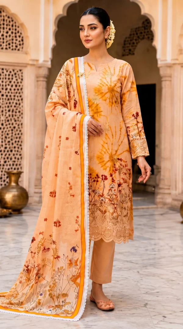 Make_new_picture_2K_202608072221 (2) LIMELIGHT by ChicZiba Unstitched Lawn 3-Piece Suit – Amber Sunburst