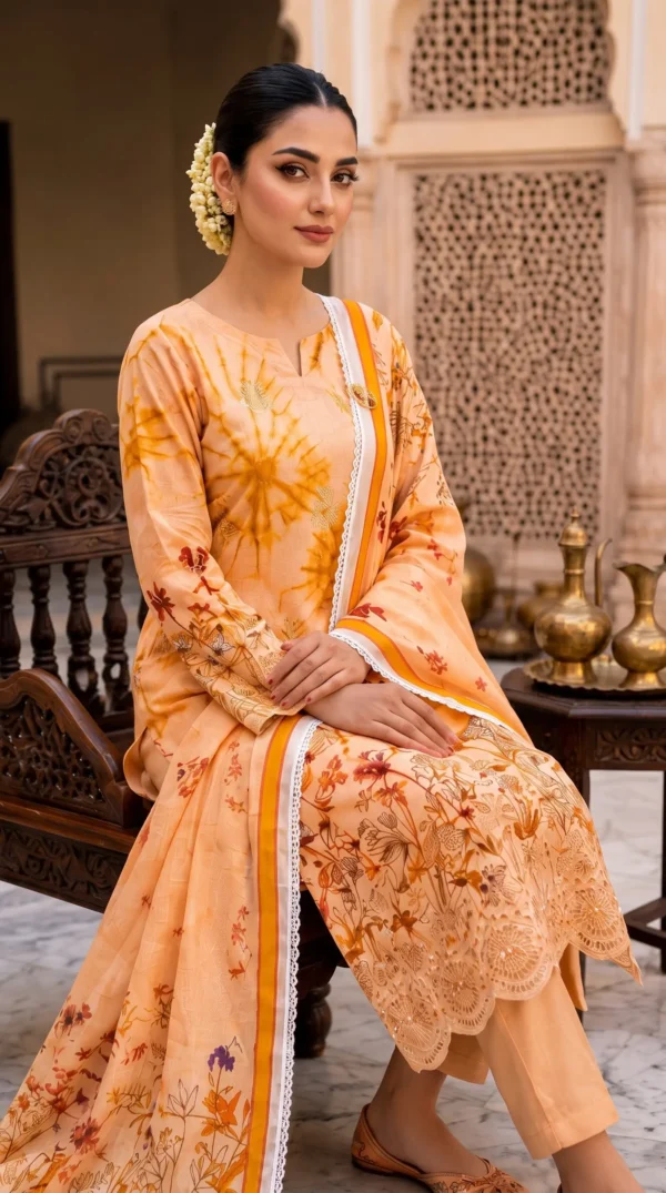 Make_new_picture_2K_202608072221 LIMELIGHT by ChicZiba Unstitched Lawn 3-Piece Suit – Amber Sunburst