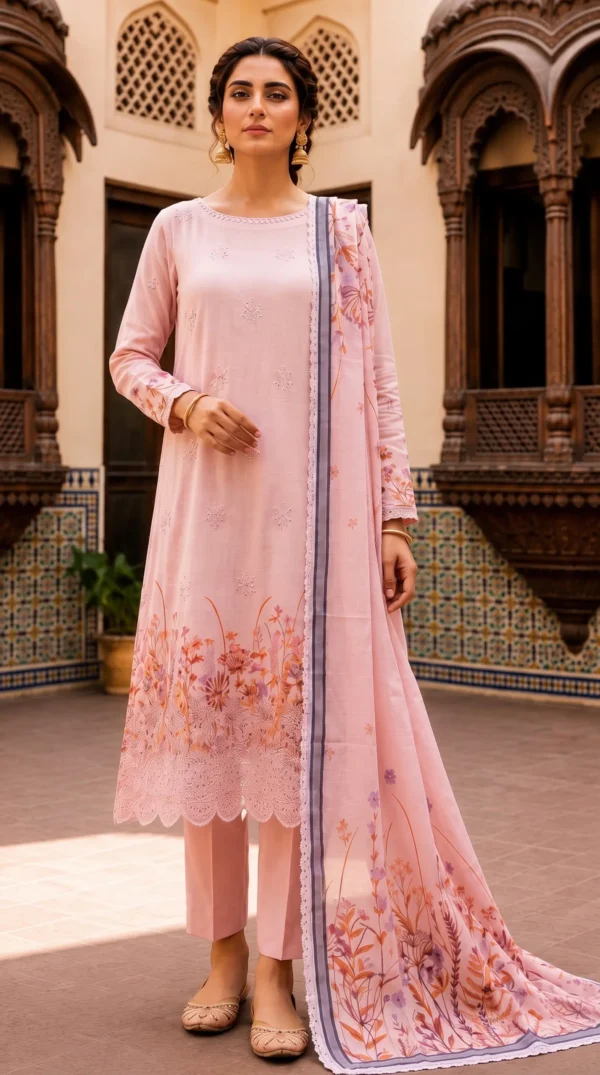 LIMELIGHT by ChicZiba Unstitched Lawn 3-Piece Suit – Blush Orchid
