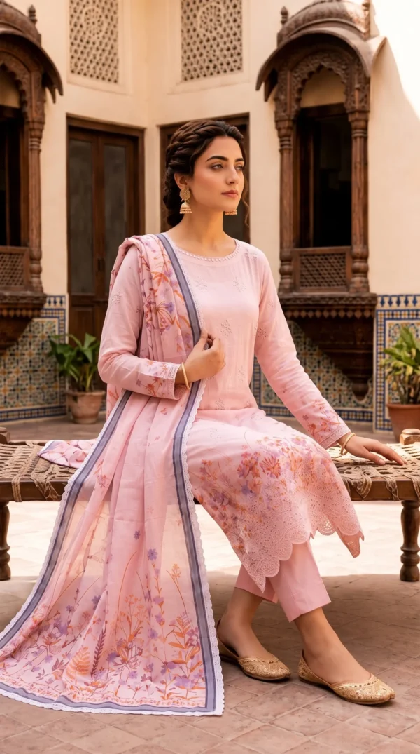 LIMELIGHT by ChicZiba Unstitched Lawn 3-Piece Suit – Blush Orchid