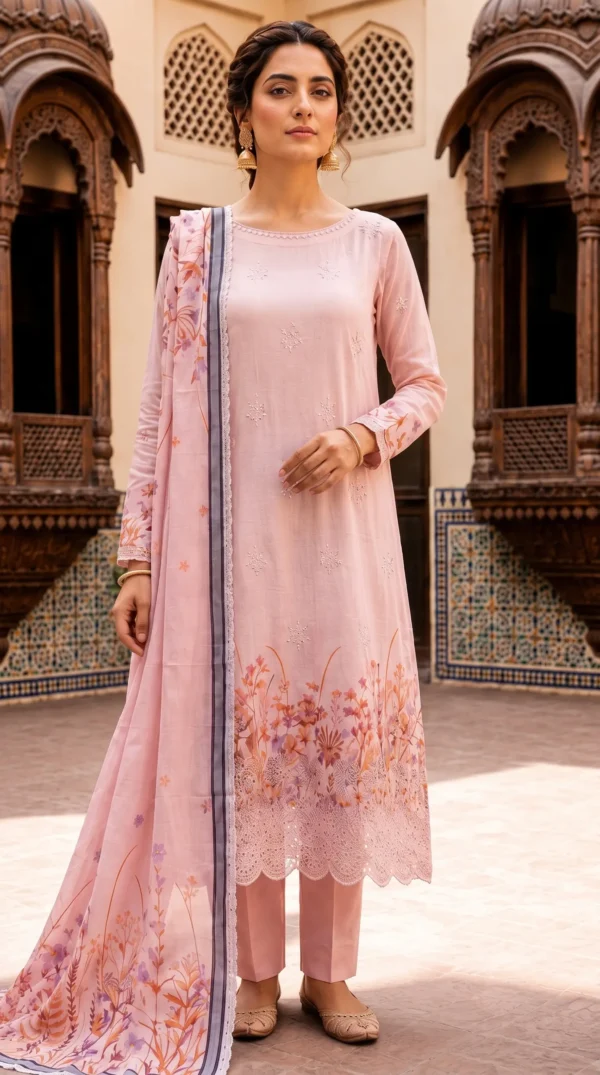 LIMELIGHT by ChicZiba Unstitched Lawn 3-Piece Suit – Blush Orchid