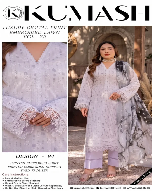Make_new_picture_2K_202608230250 ChicZiba Kumash Luxury Embroidered Lawn 3-Piece Suit – Design 94, Vol 22