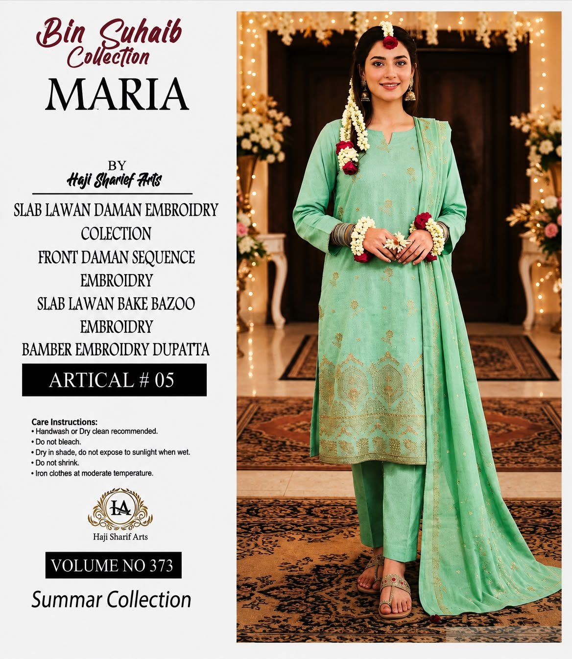 ChicZiba Bin Suhaib Maria Collection – Article 01 Embroidered Slub Lawn 3-Piece Suit (Ice Blue)