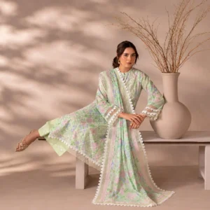 ChicZiba Flore Pistachio Green Bloom Chikankari 3-Piece Suit