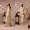 ChicZiba Flore Ivory Cream Bloom Chikankari 3-Piece Suit
