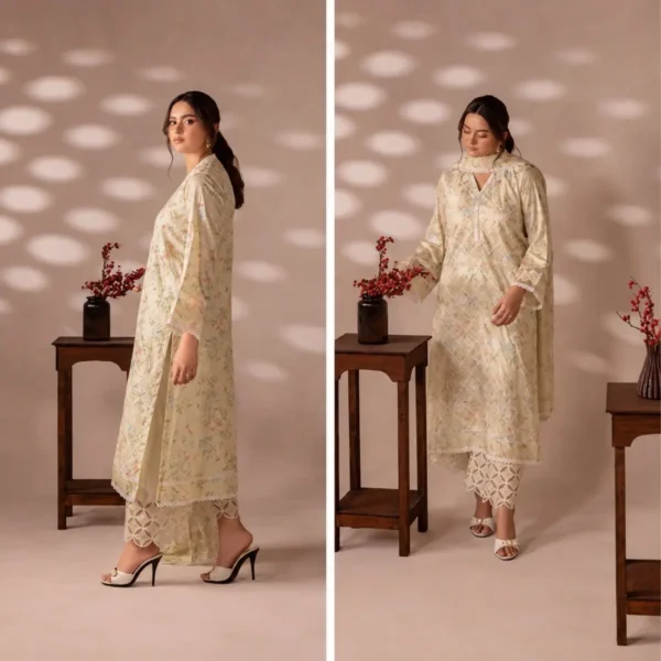 ChicZiba Flore Ivory Cream Bloom Chikankari 3-Piece Suit