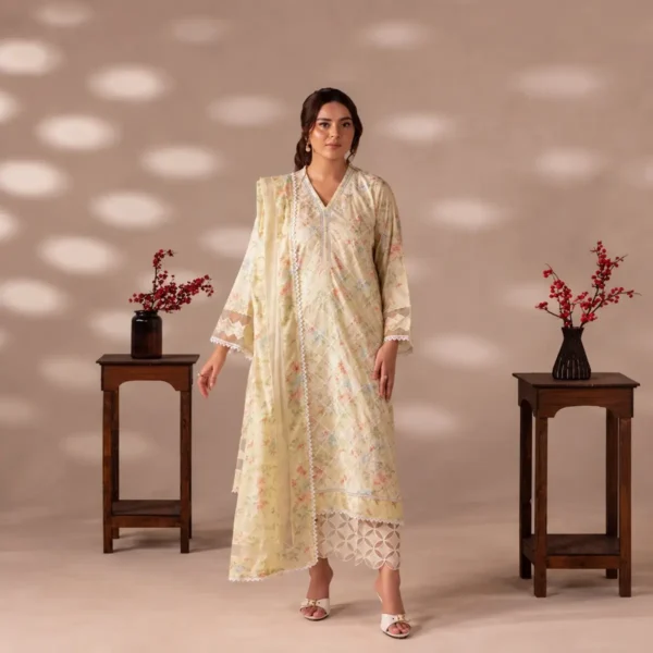 ChicZiba Flore Ivory Cream Bloom Chikankari 3-Piece Suit