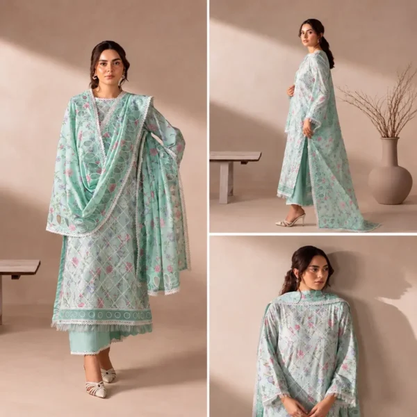 45 ChicZiba Flore Mint Green Floral Chikankari 3-Piece Suit