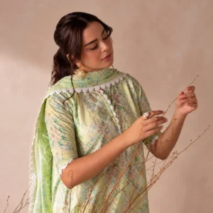 Flore lime green chikankari suit – 3-piece unstitched embroidered ensemble