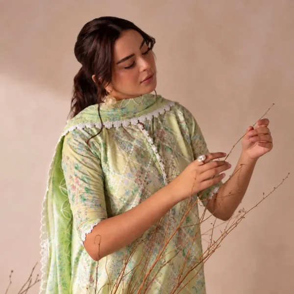 Flore lime green chikankari suit – 3-piece unstitched embroidered ensemble