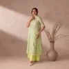 Flore lime green chikankari suit – shirt, dupatta and trouser flat lay