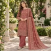 Bin Saeed rust embroidered 3 piece suit styled with embroidered dupatta