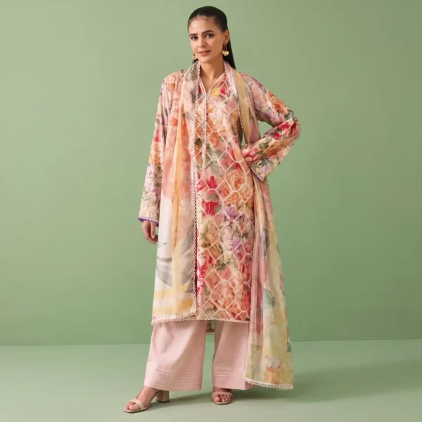 Sunset Rose Embroidered Lawn Ensemble full three-piece look by ChicZiba
