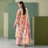 Sunset Rose Embroidered Lawn Ensemble styled with wide-leg trousers