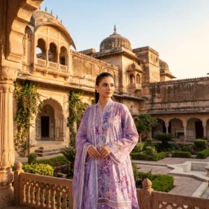 Royal Amethyst Printed Lawn Ensemble – lavender 3-piece lawn suit by ChicZiba