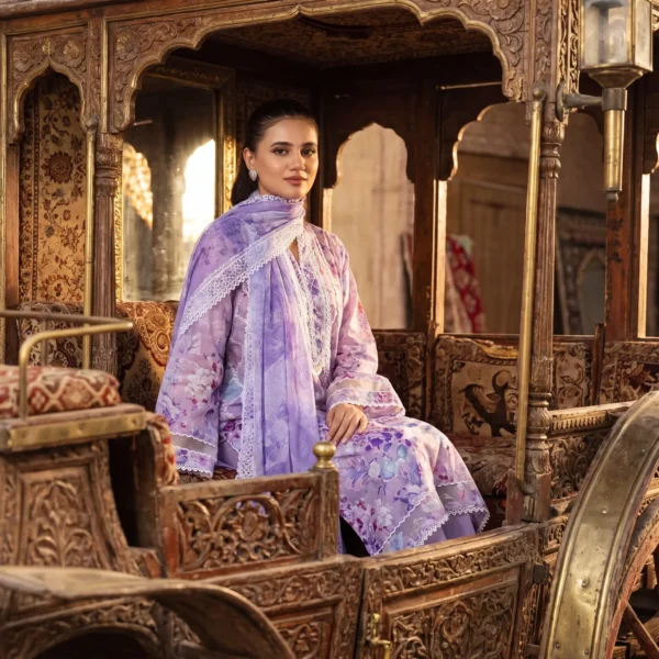 Royal Amethyst Printed Lawn Ensemble full three-piece look