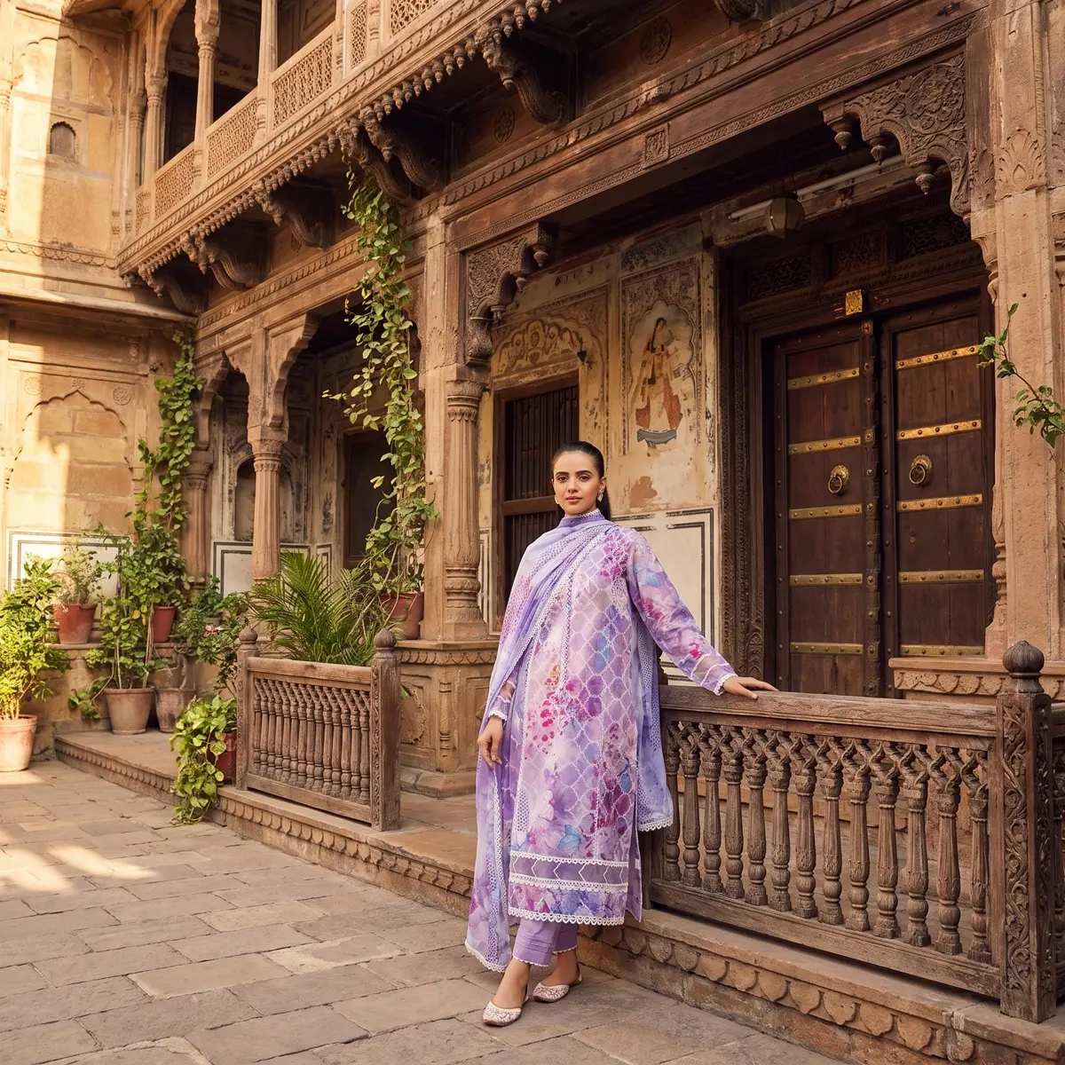 Royal Amethyst Printed Lawn Ensemble styled look by ChicZiba