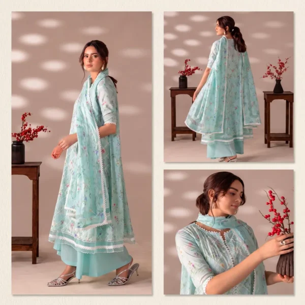 Divide_one_picture_into_three_2K_202609081728 Flore ice breeze printed lawn suit – shirt, dupatta and trouser flat lay