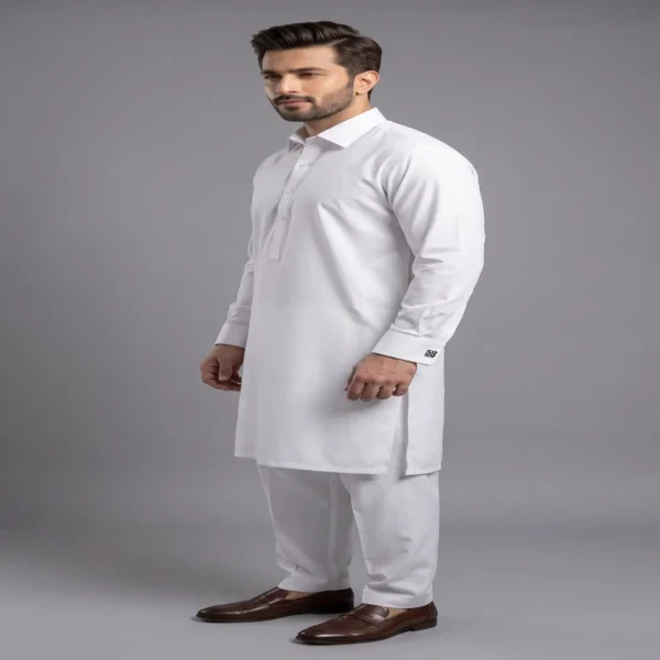 Men's white kameez shalwar full-length view - ChicZiba