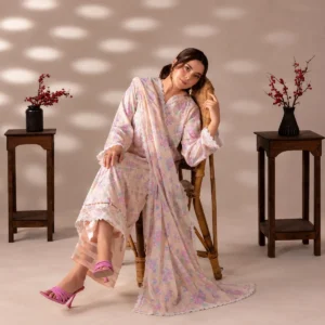 ChicZiba Flore Blush Mist Printed Lawn 3-Piece Suit
