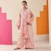 Coral Bloom Embroidered Lawn Ensemble – blush peach 3-piece lawn suit by ChicZiba